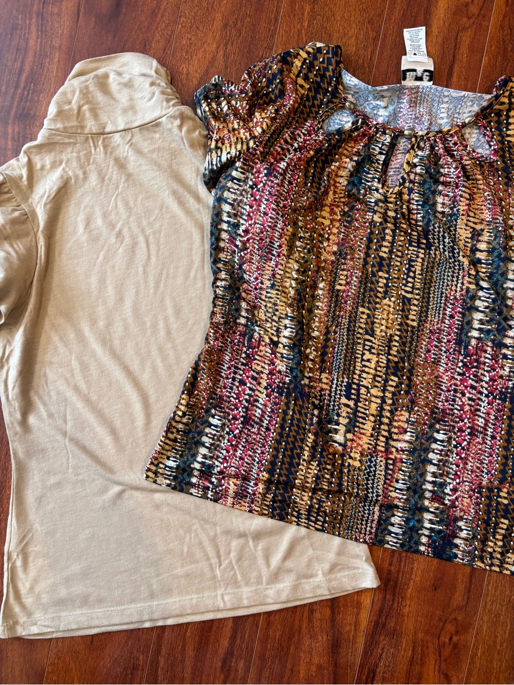 Worthington Mixed Print Short Sleeve Top with Beige Layer